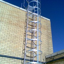 Galvanised maintenance ladder with safety hoops 